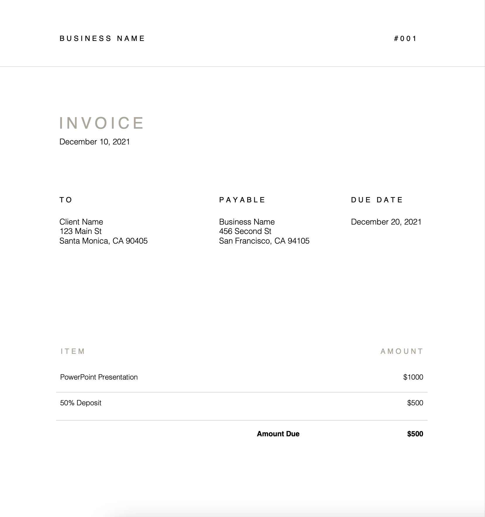 sample invoice for makeup artist template