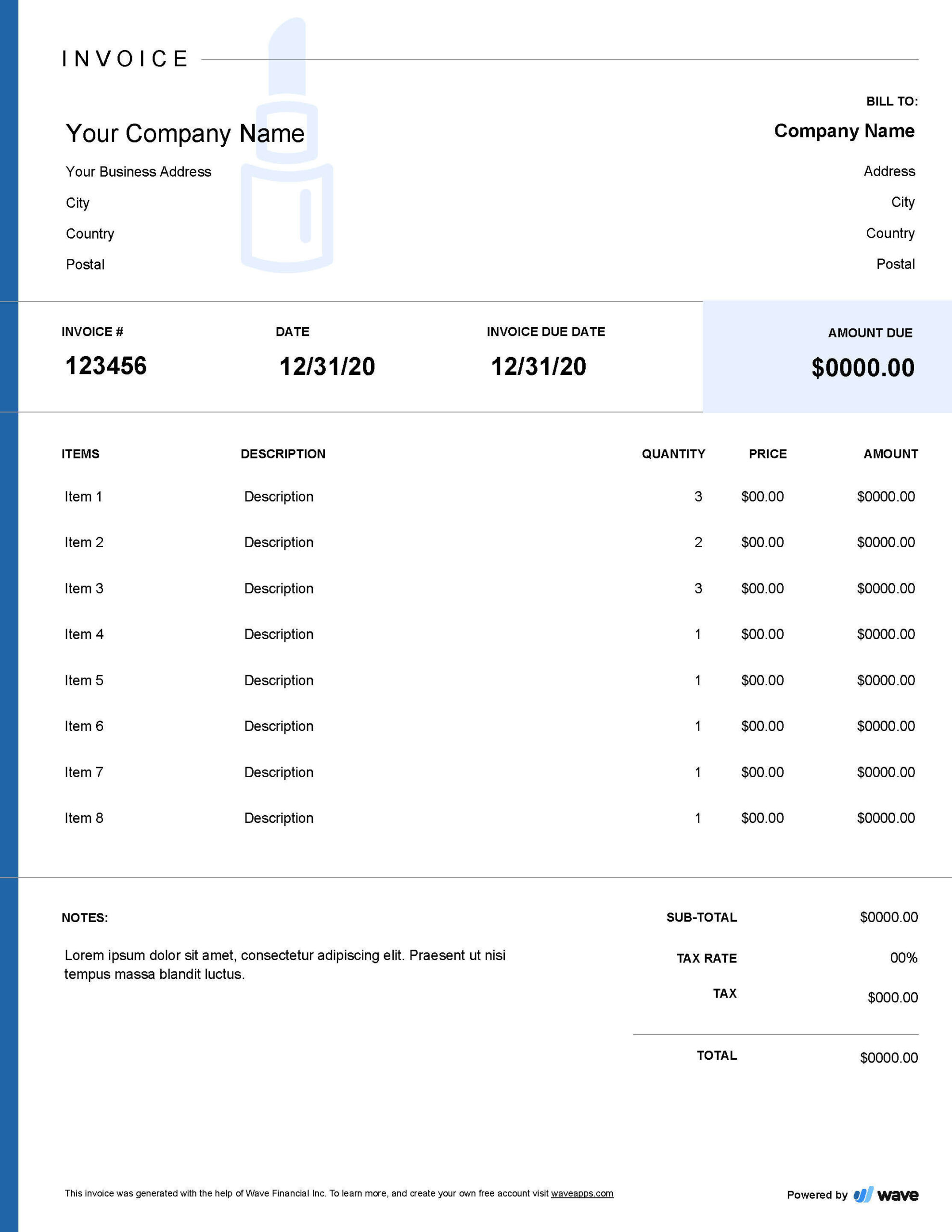 sample invoice for makeup artist template