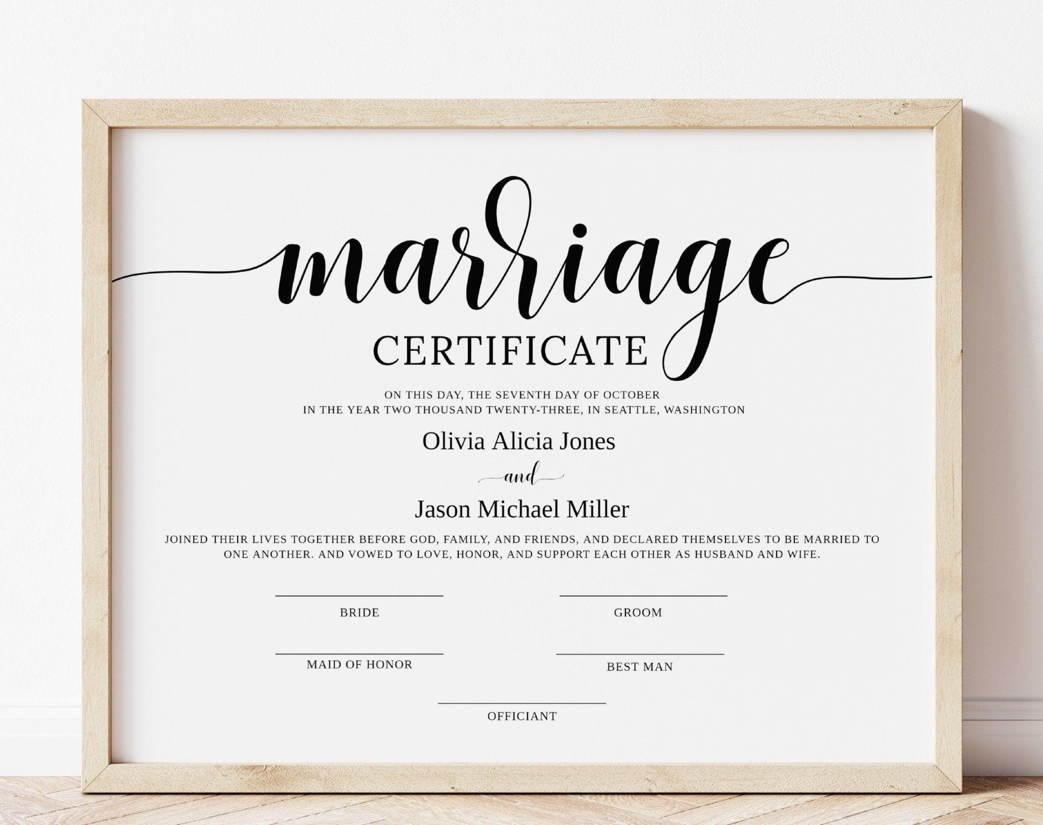 sample marriage certificate template