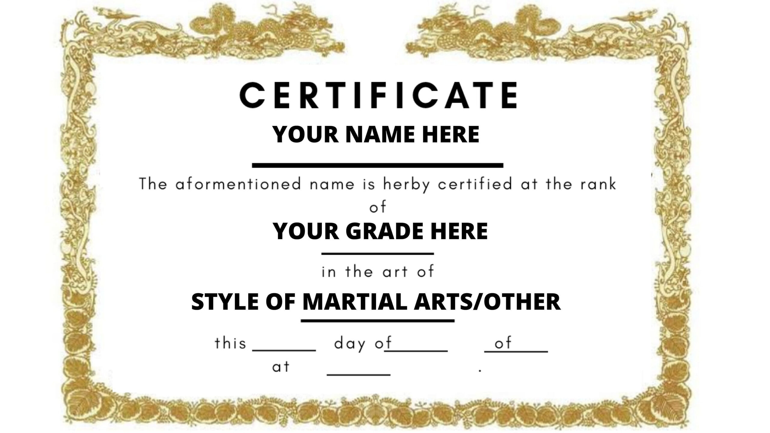 sample Martial Art Certificate template