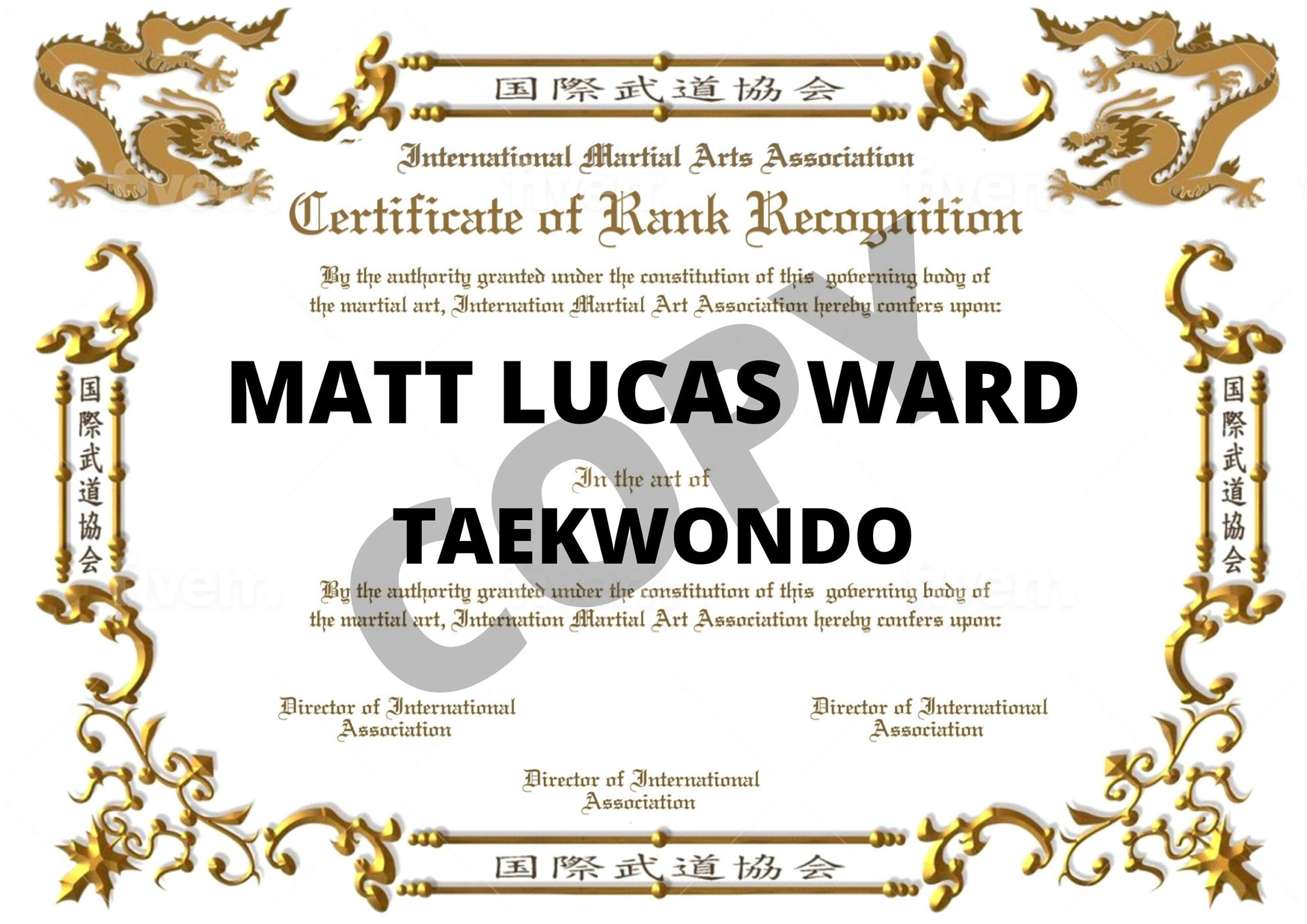 sample Martial Art Certificate template