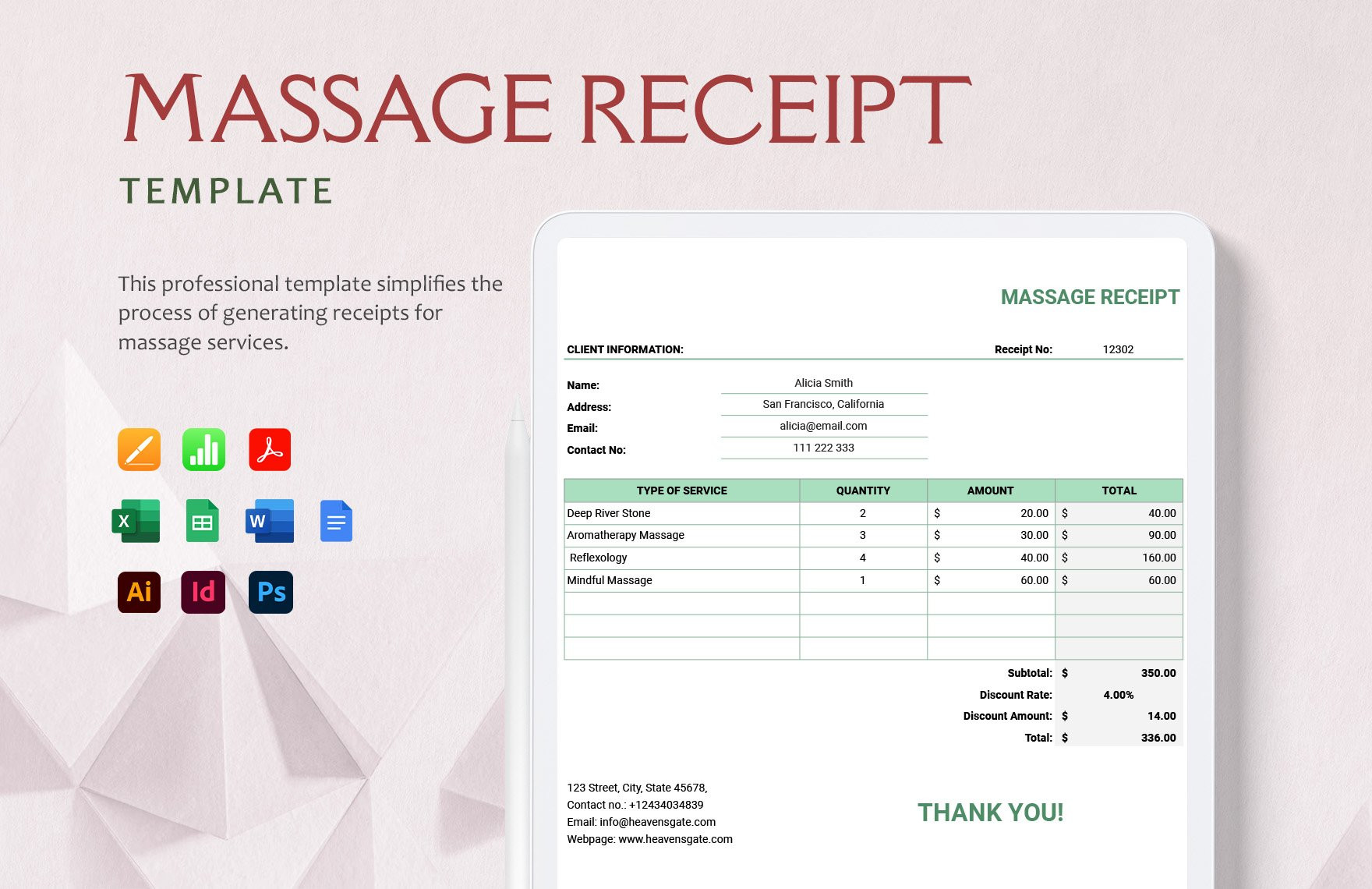 sample massage invoice template