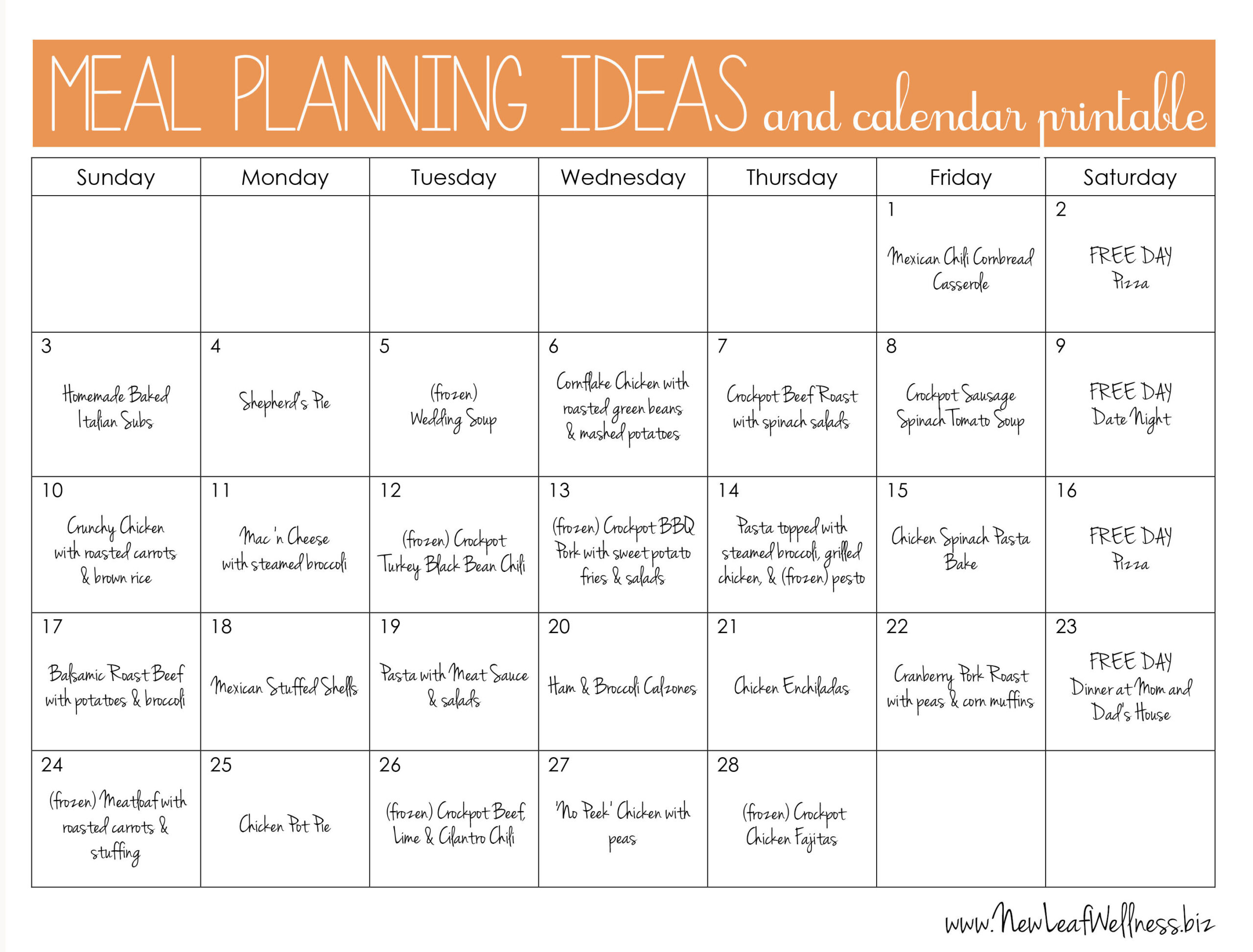 sample two week meal planner template