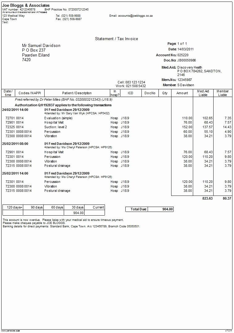 sample hospital billing statement template