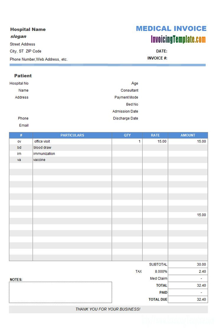 sample invoice for doctors template