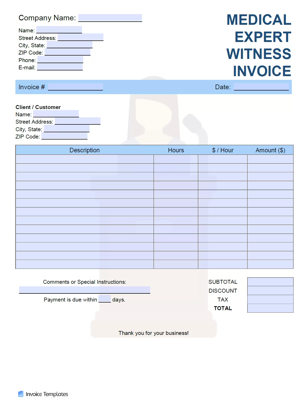 sample expert witness invoice template