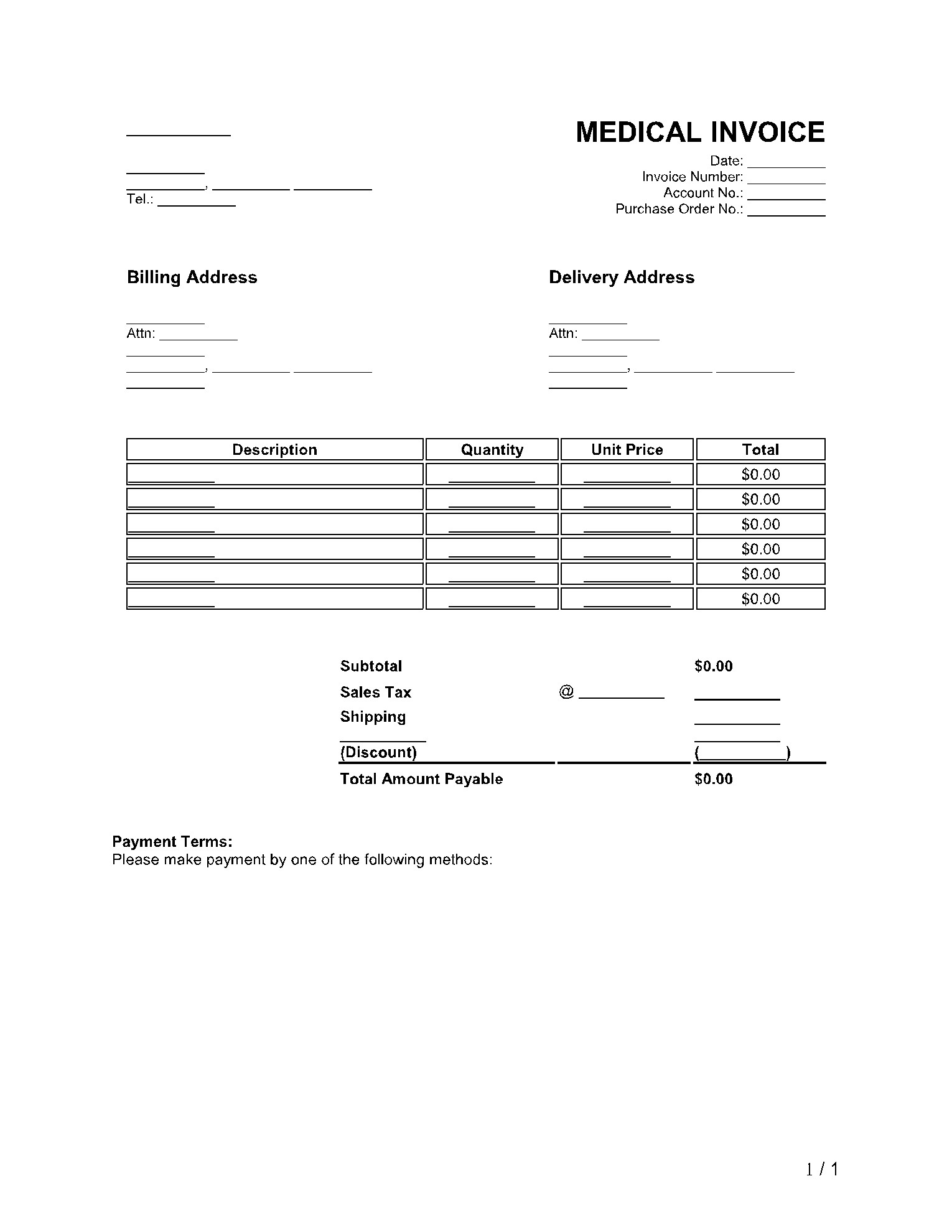 sample medical invoice template