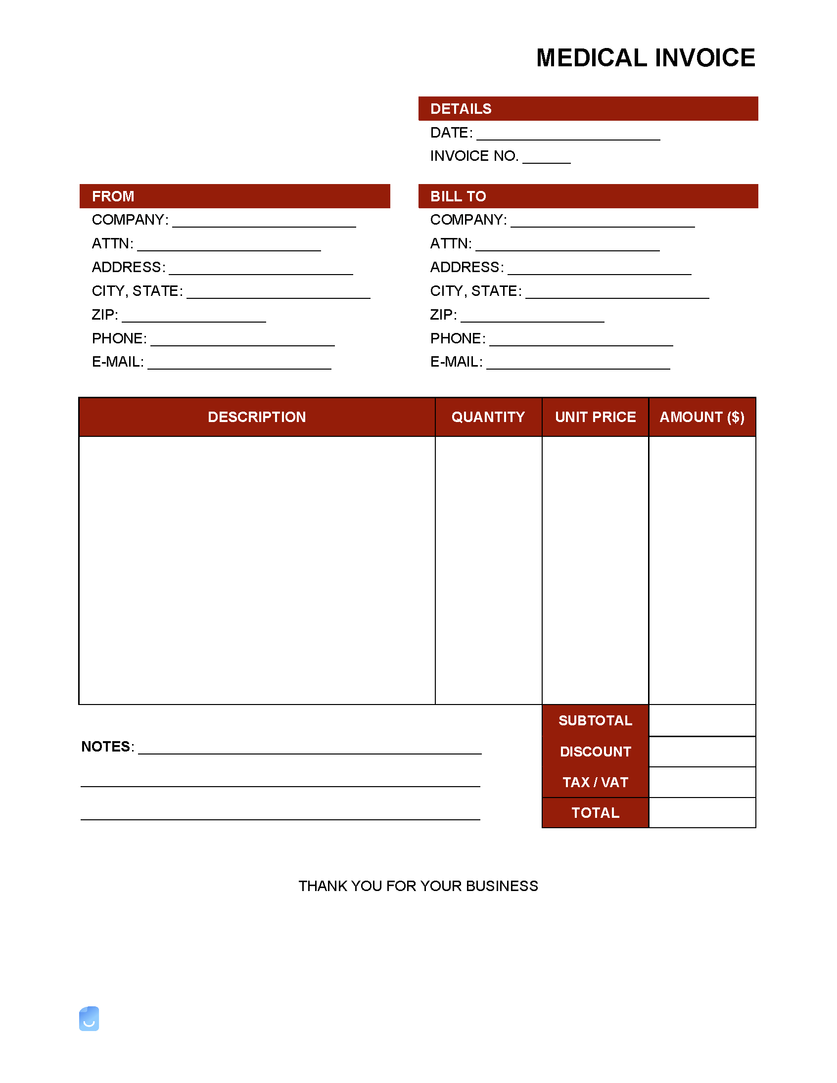 sample medical bill invoice template