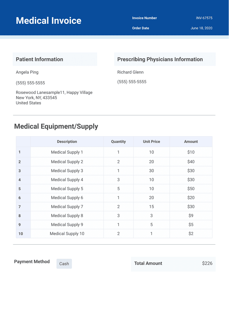 hospital invoice template