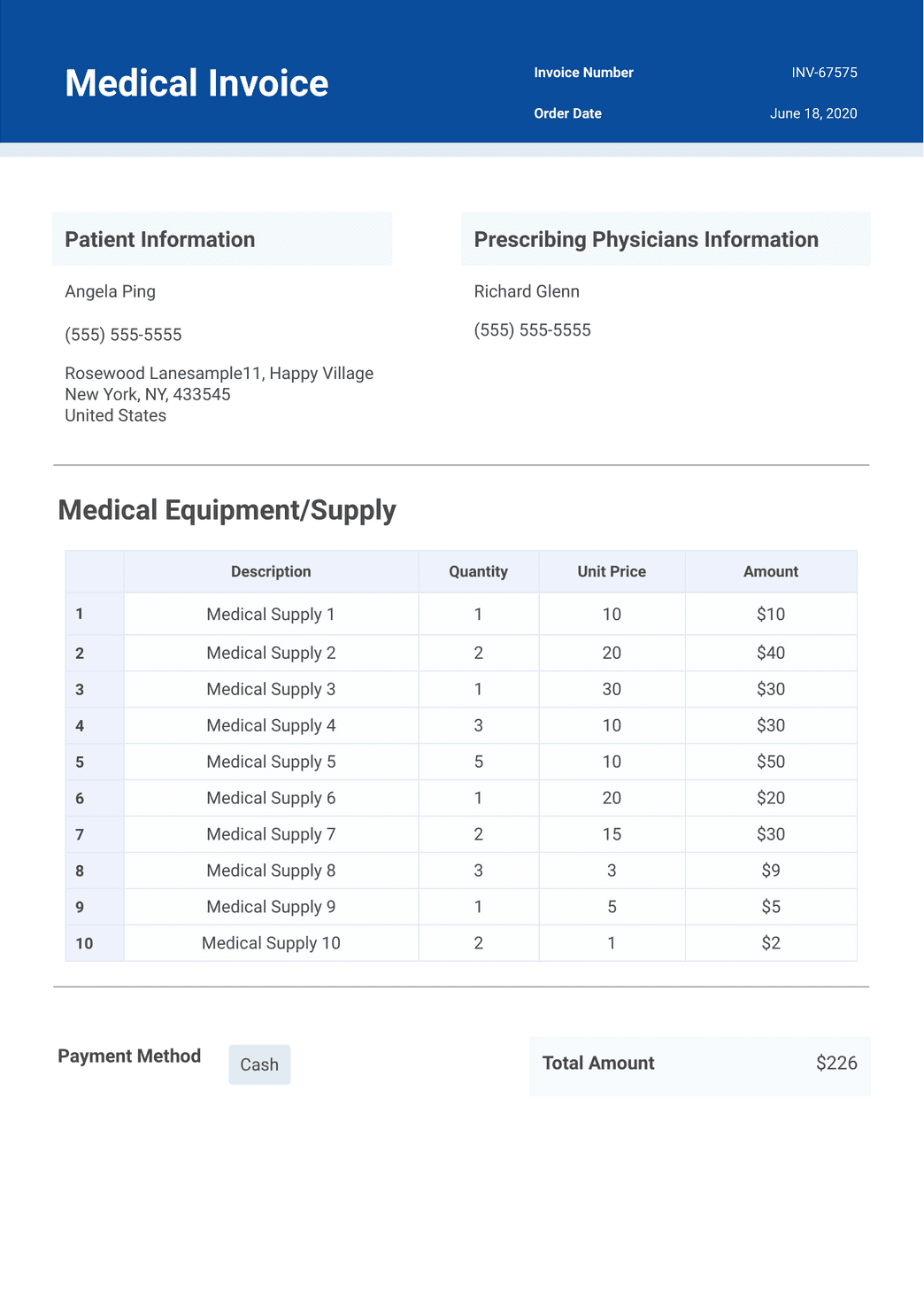 sample medical invoice template