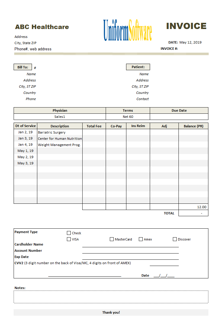 sample medical bill invoice template