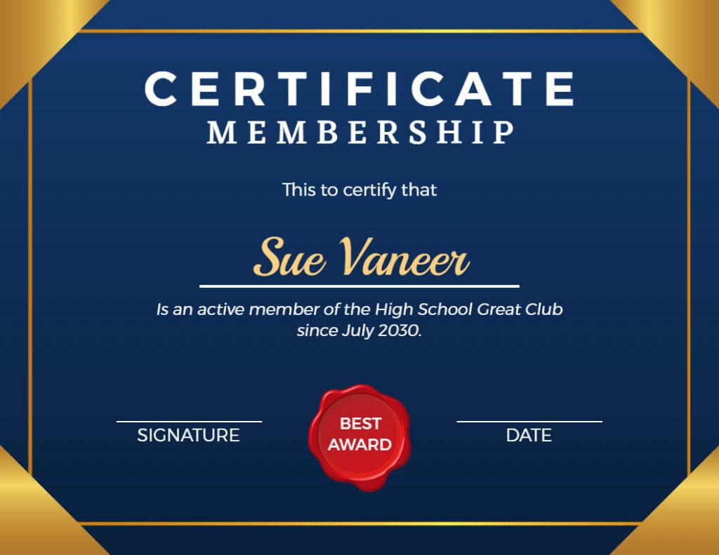 sample Membership Certificate template