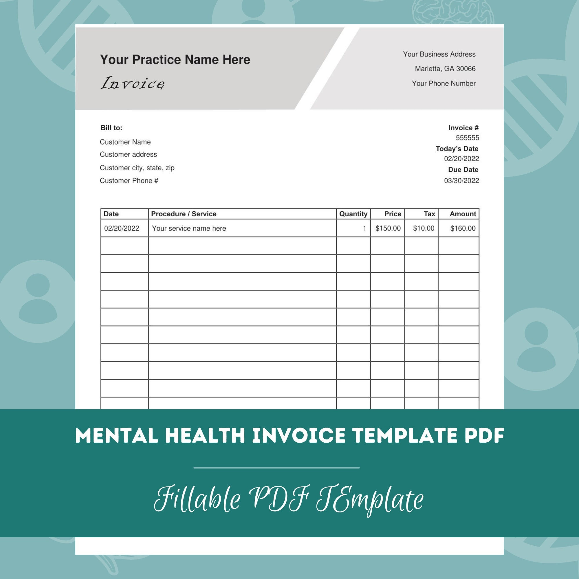 sample mental health invoice template