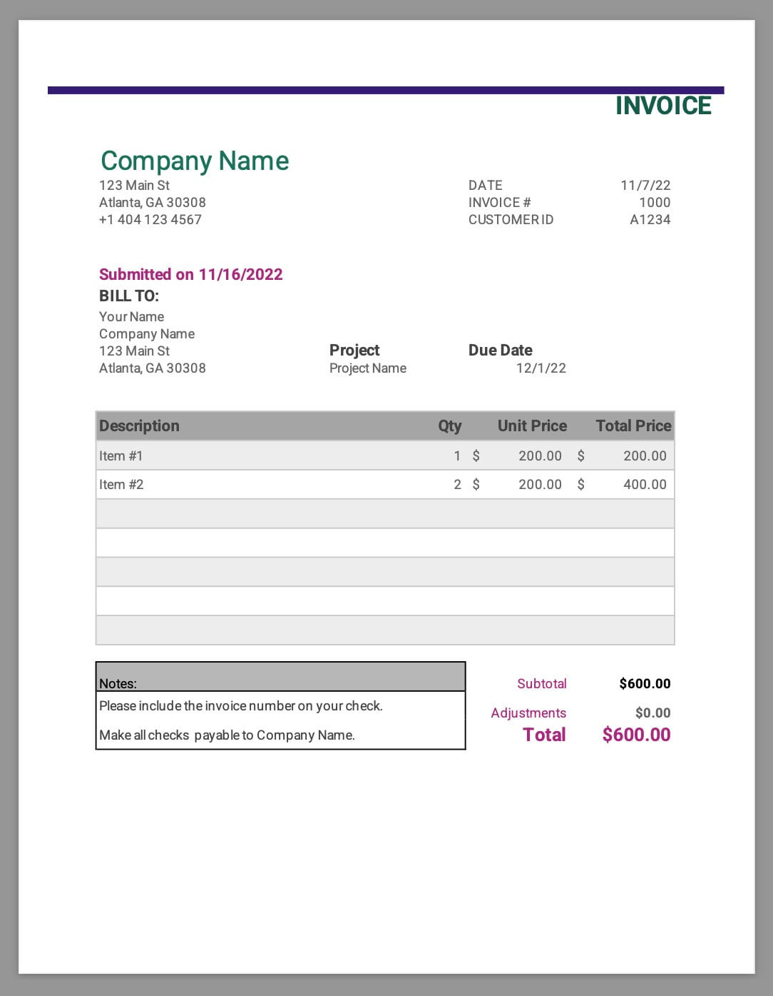 sample mileage invoice template