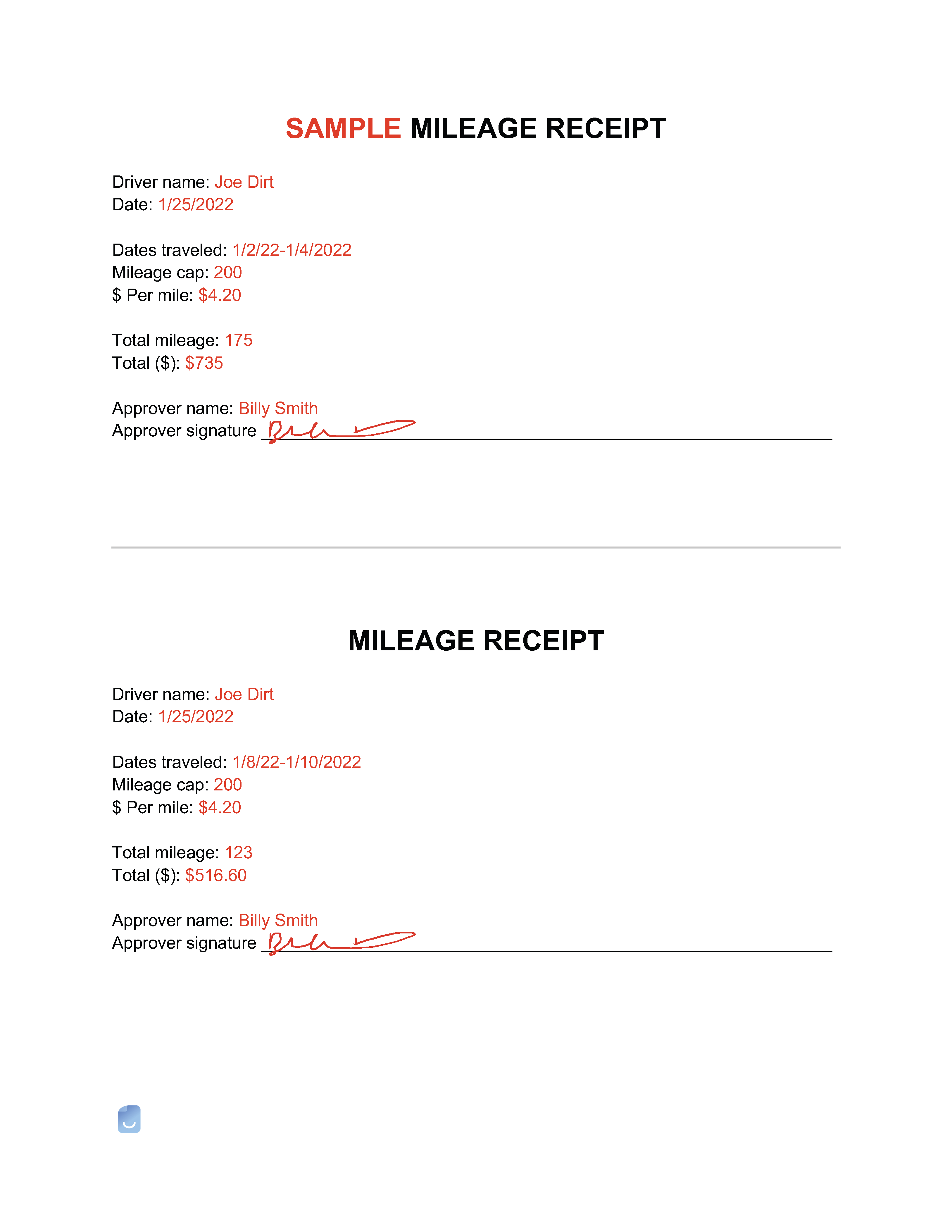 sample mileage invoice template