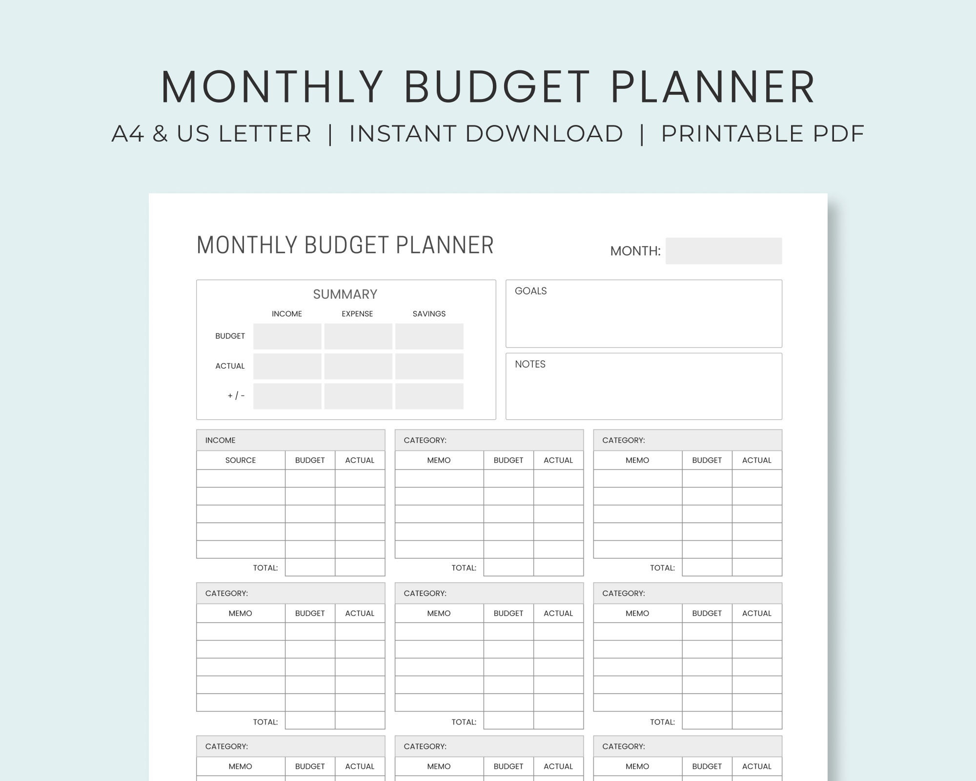 sample monthly budget planner template