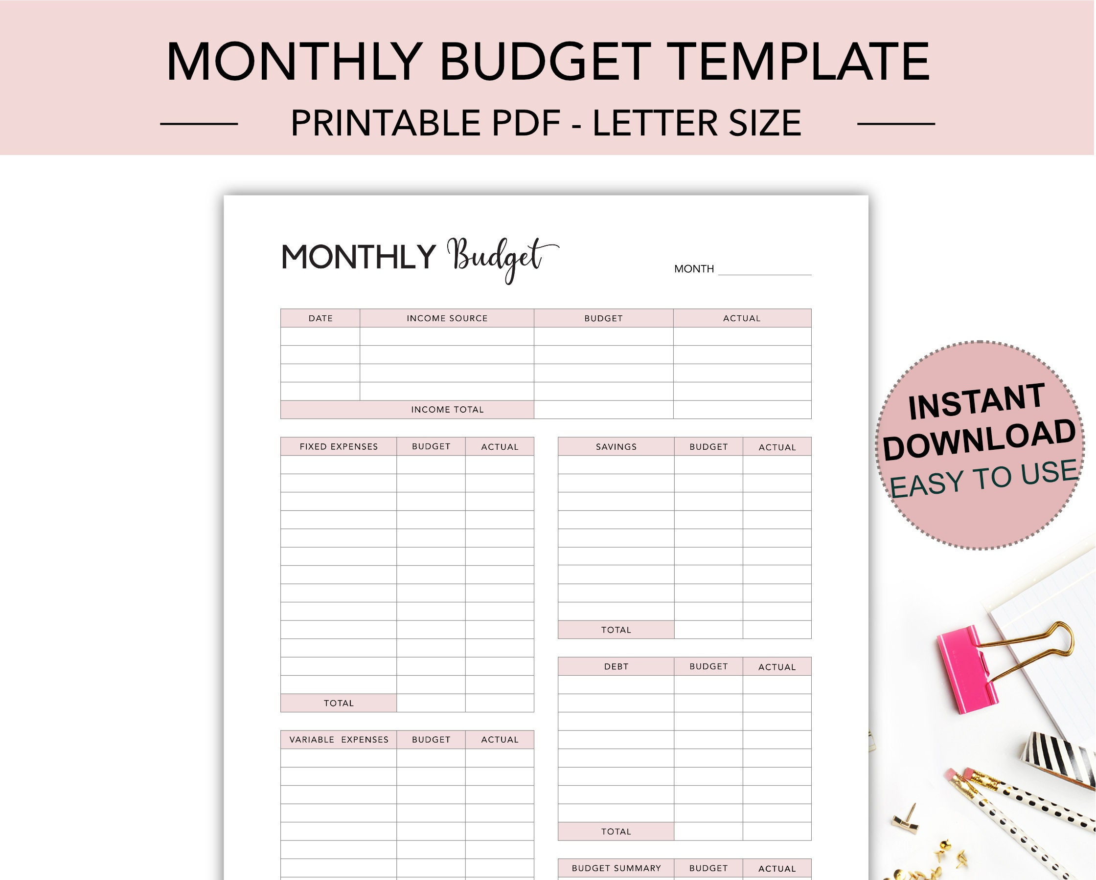 sample monthly budget planner template