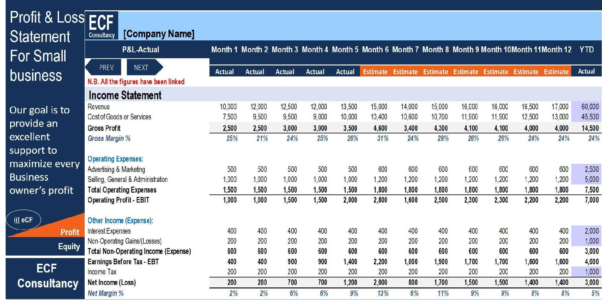 small business profit and loss template