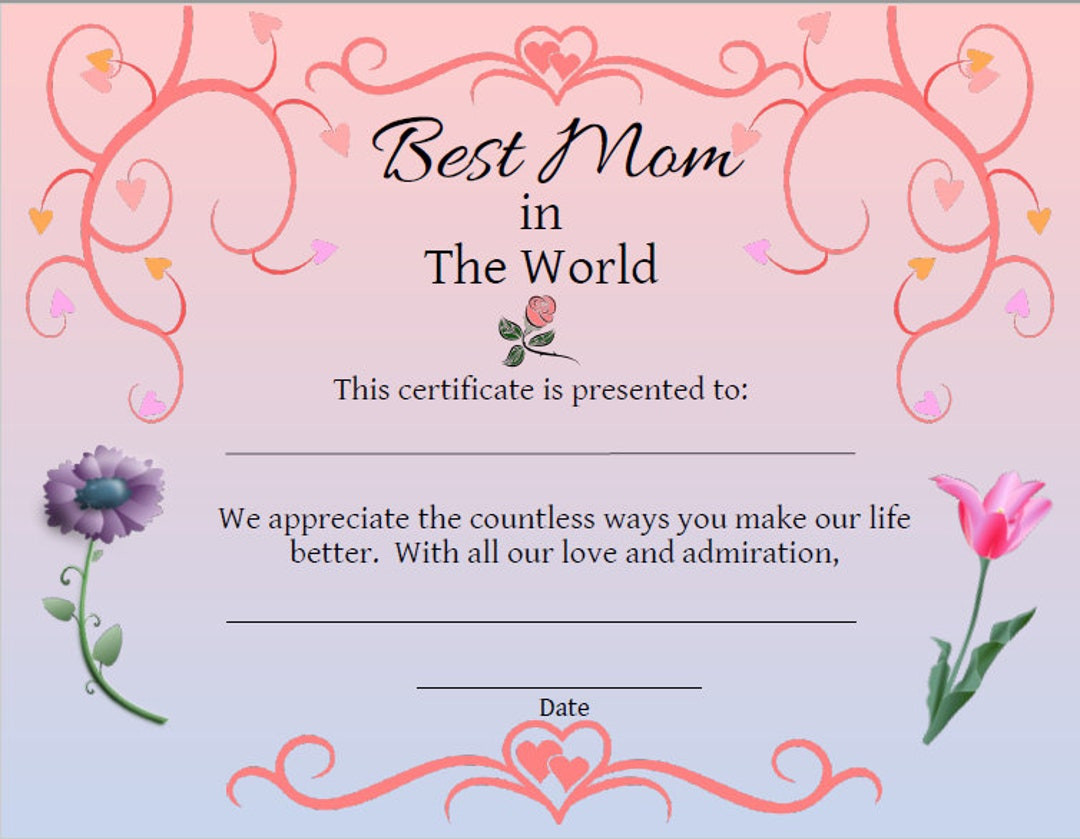 sample best mother award certificate template