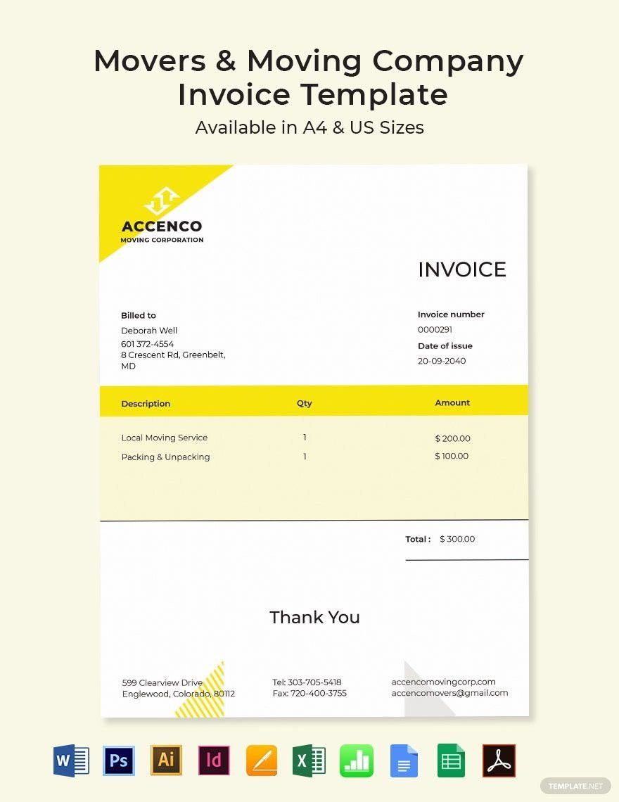 moving invoice template