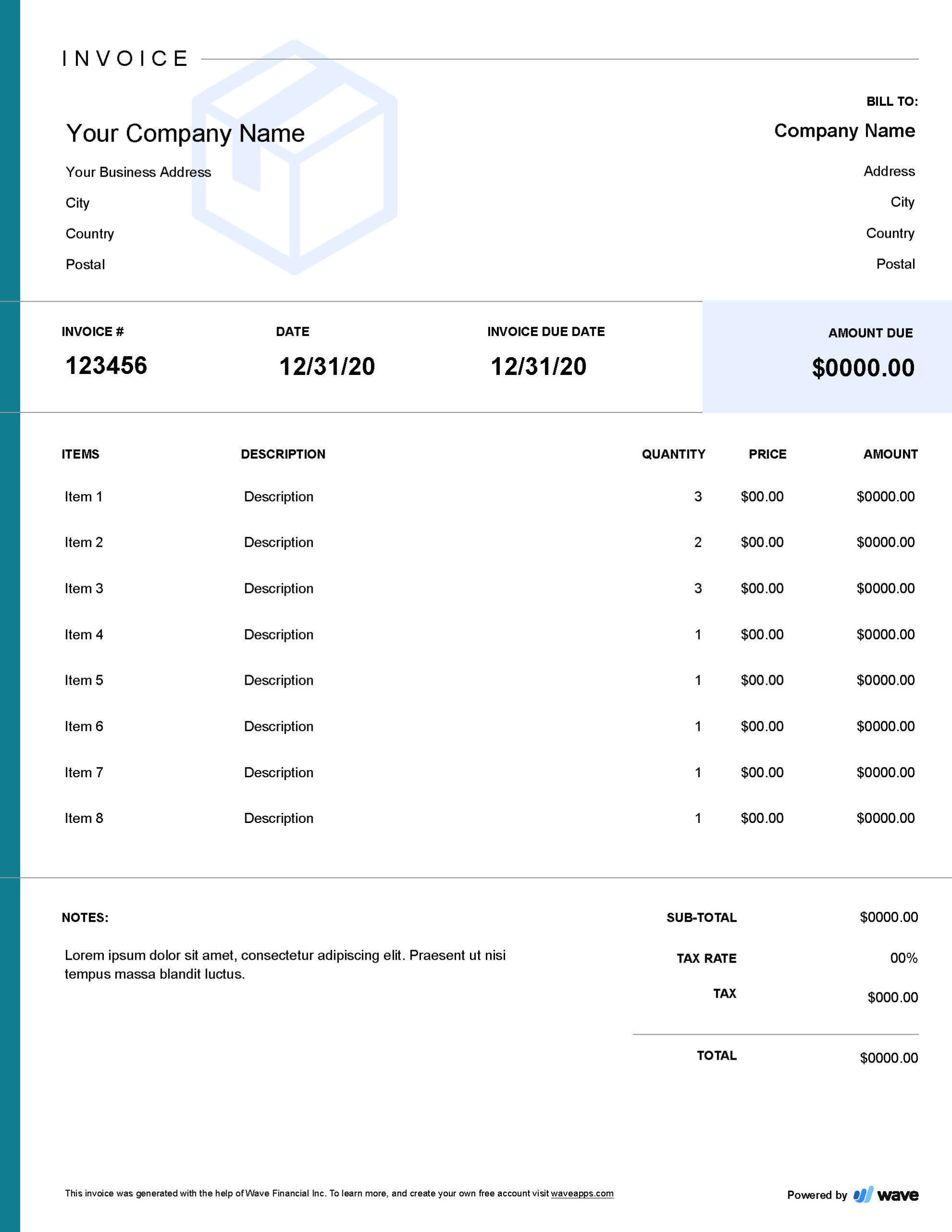 moving invoice template