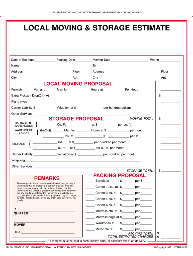 sample moving estimate template