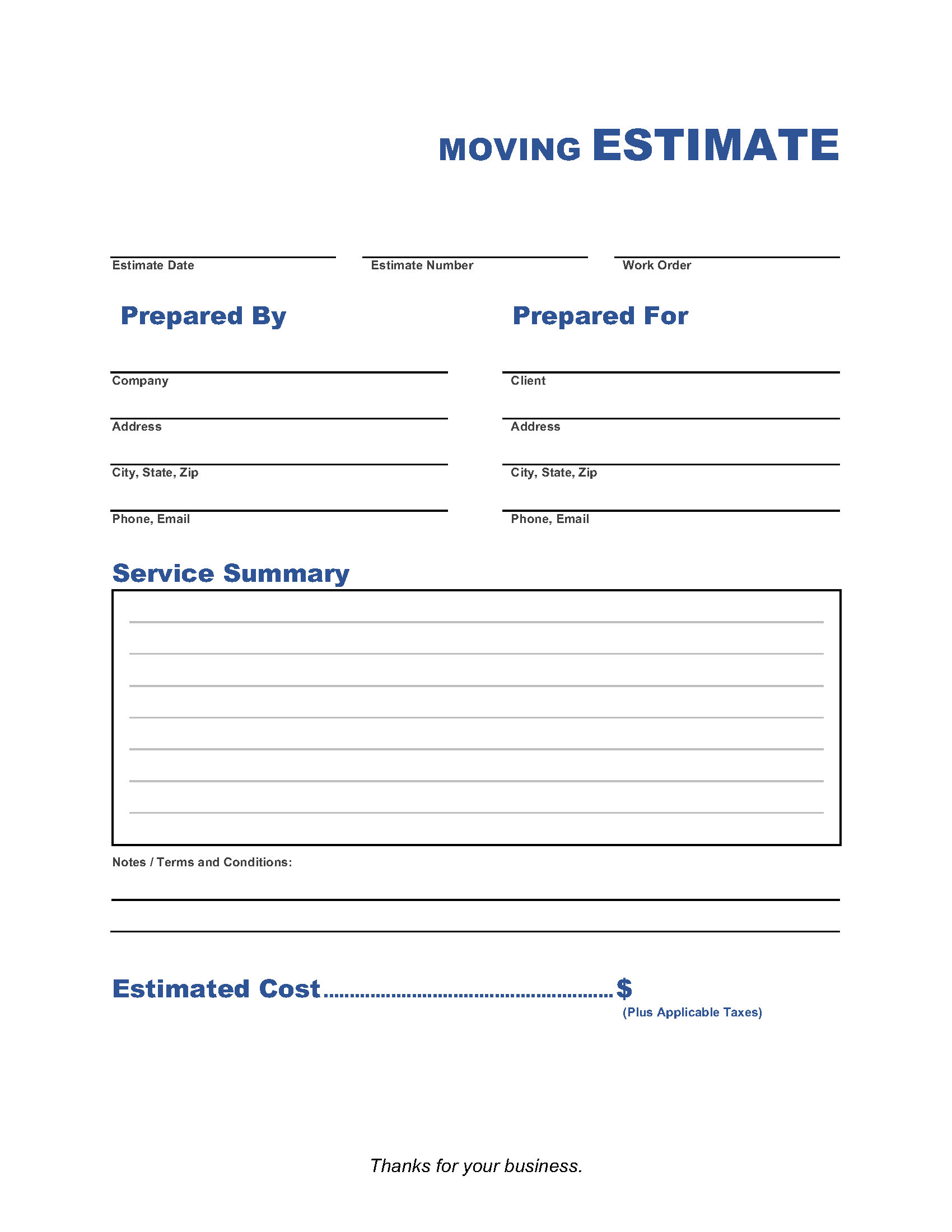 sample moving estimate template