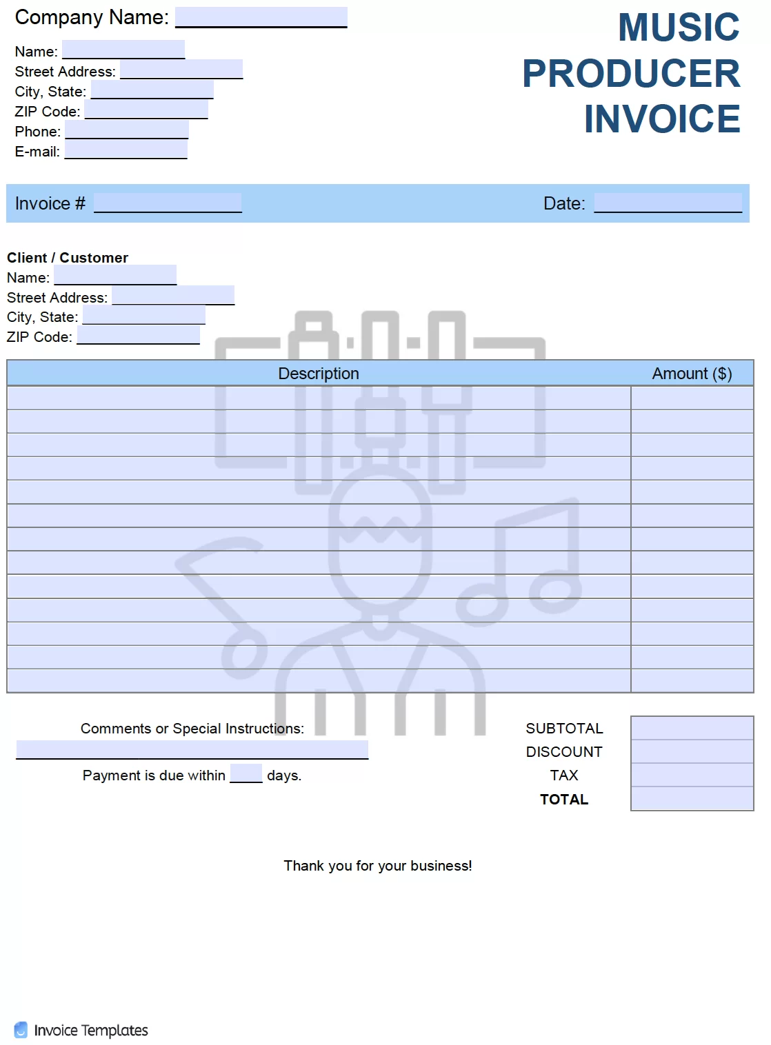 sample music producer invoice template