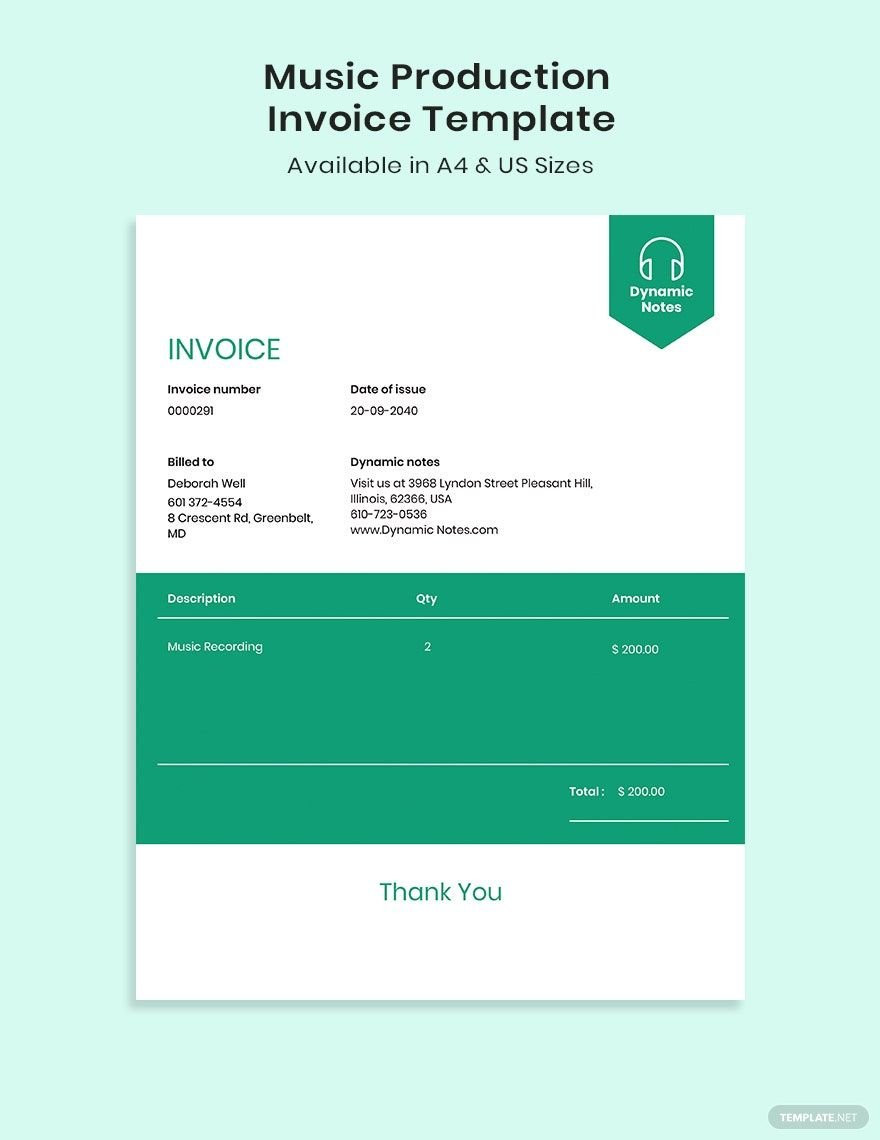 sample music producer invoice template