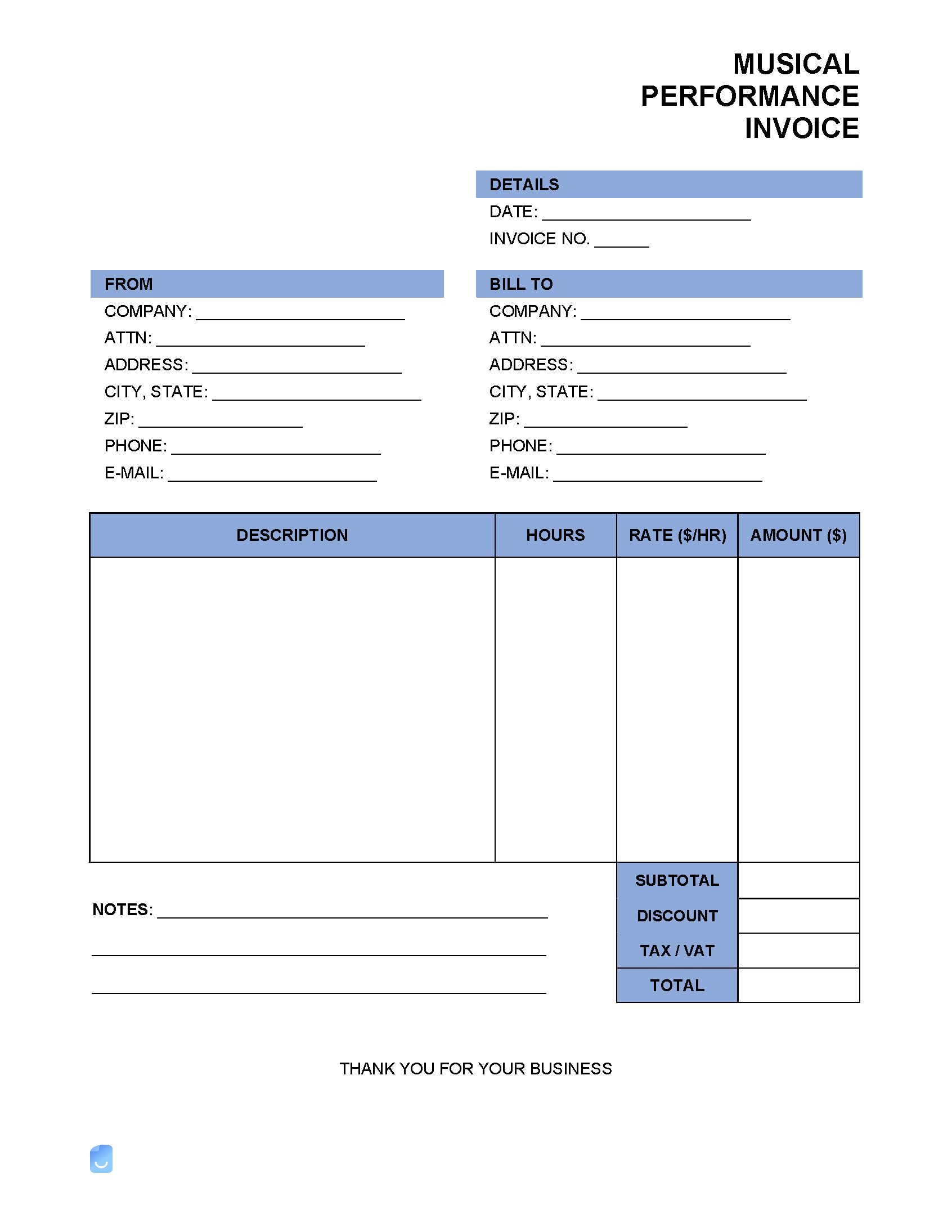 music invoice template