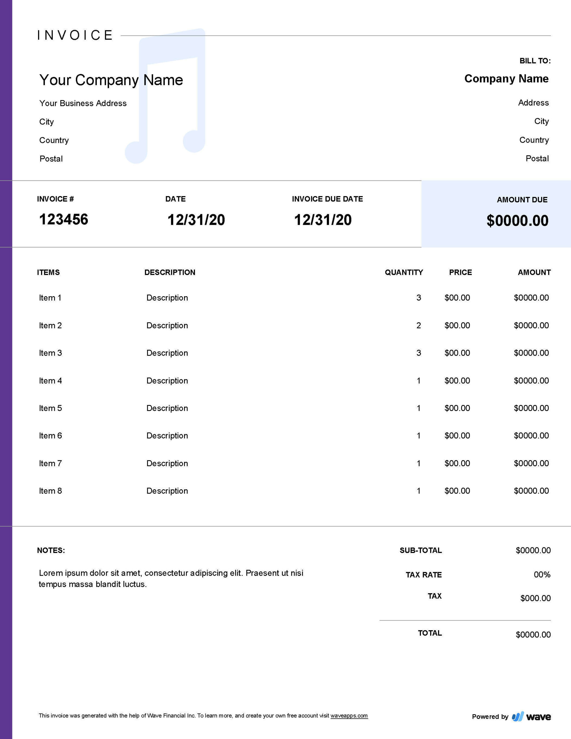 music invoice template