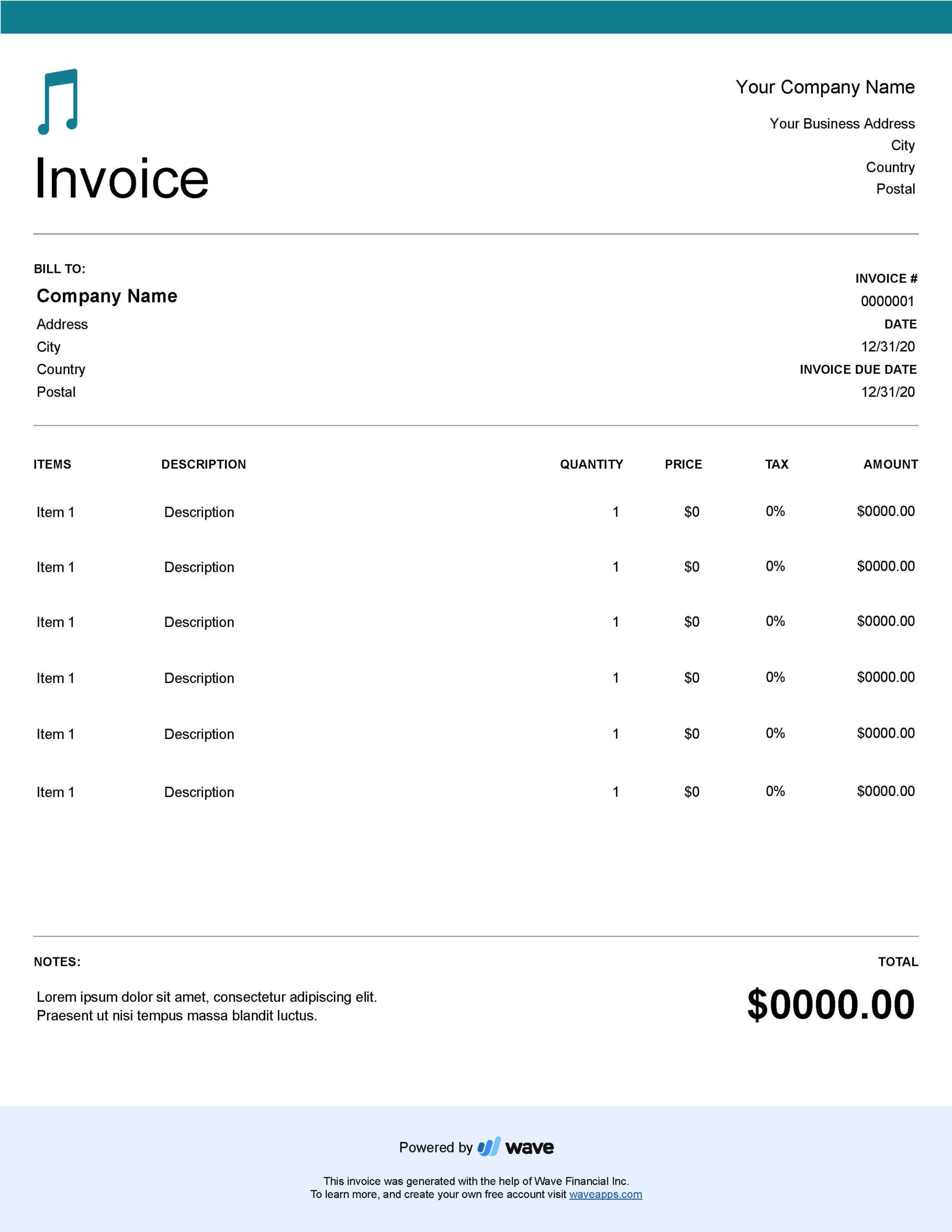 music invoice template