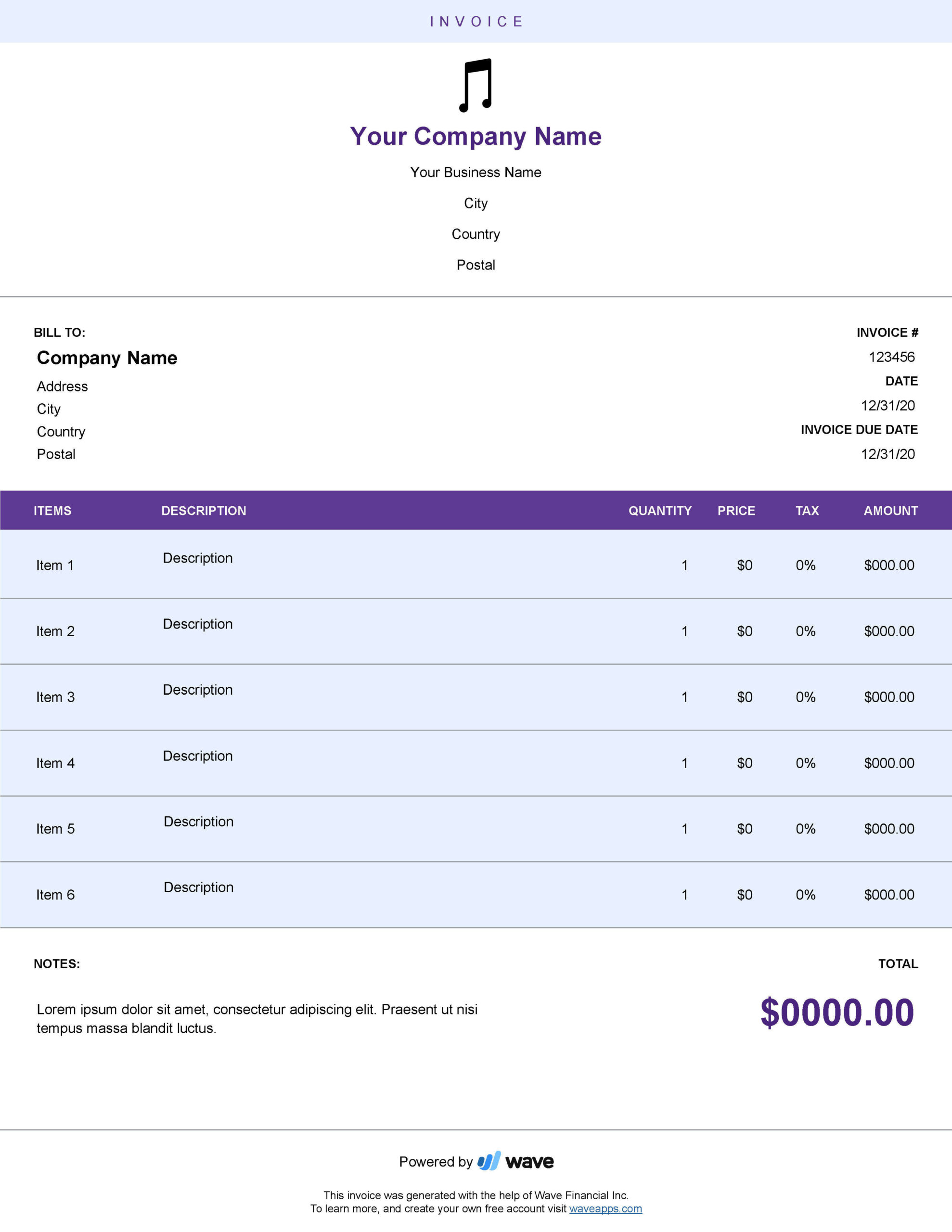 sample music producer invoice template