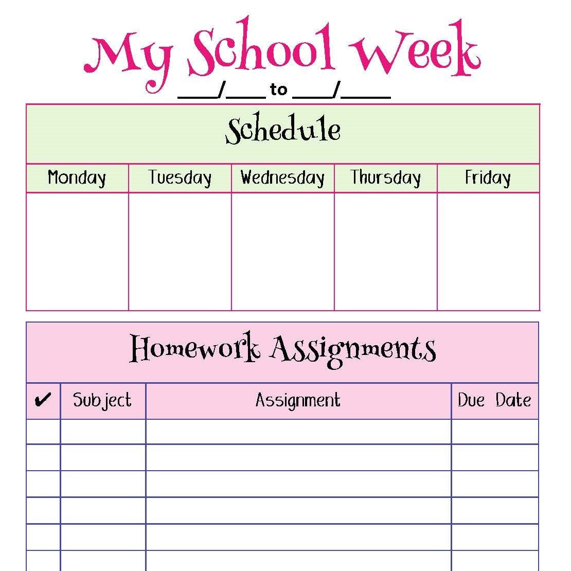 sample homework planner template