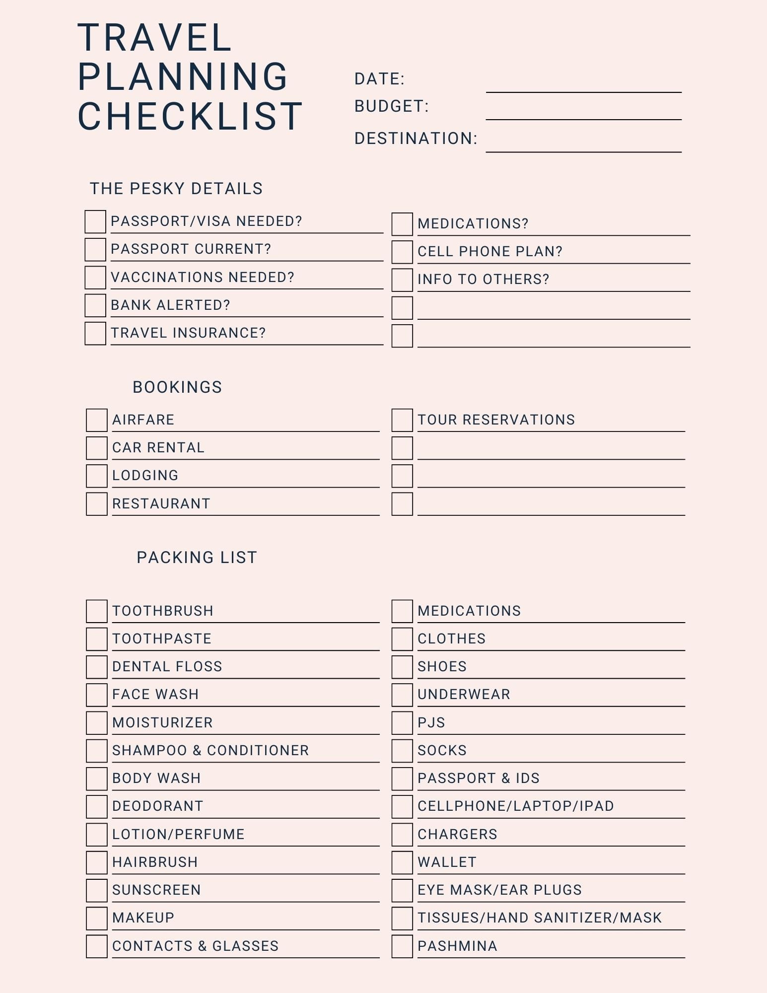 sample itinerary planning template