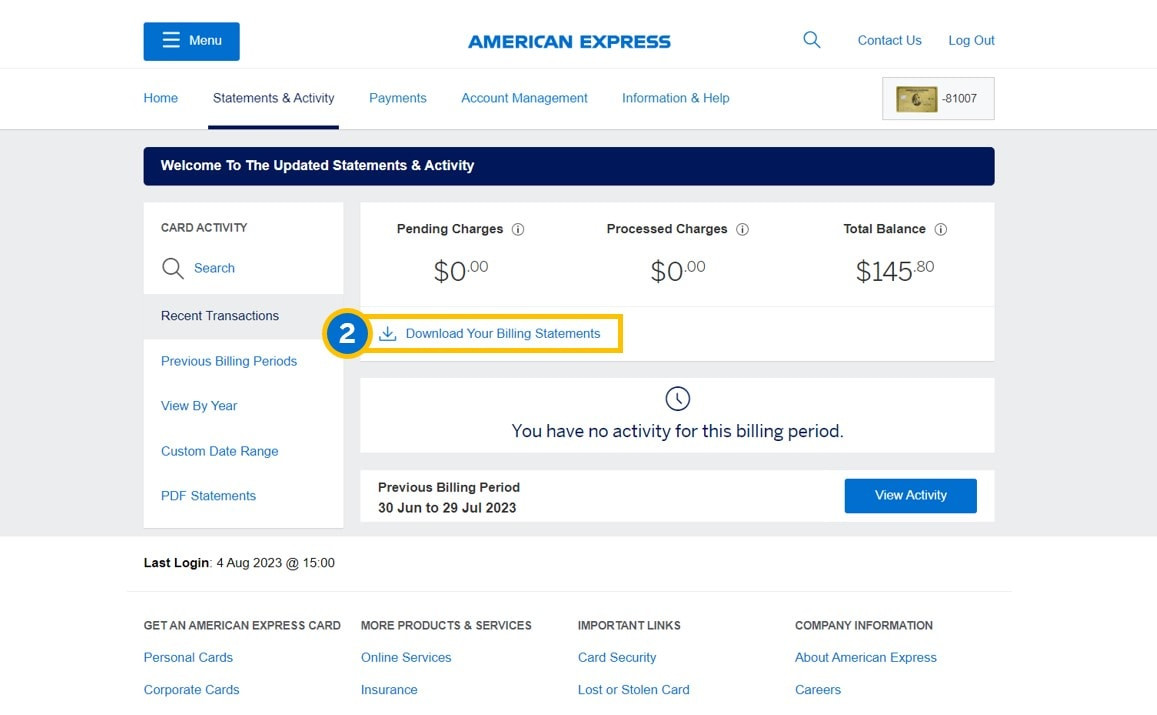 sample American Express billing statement template