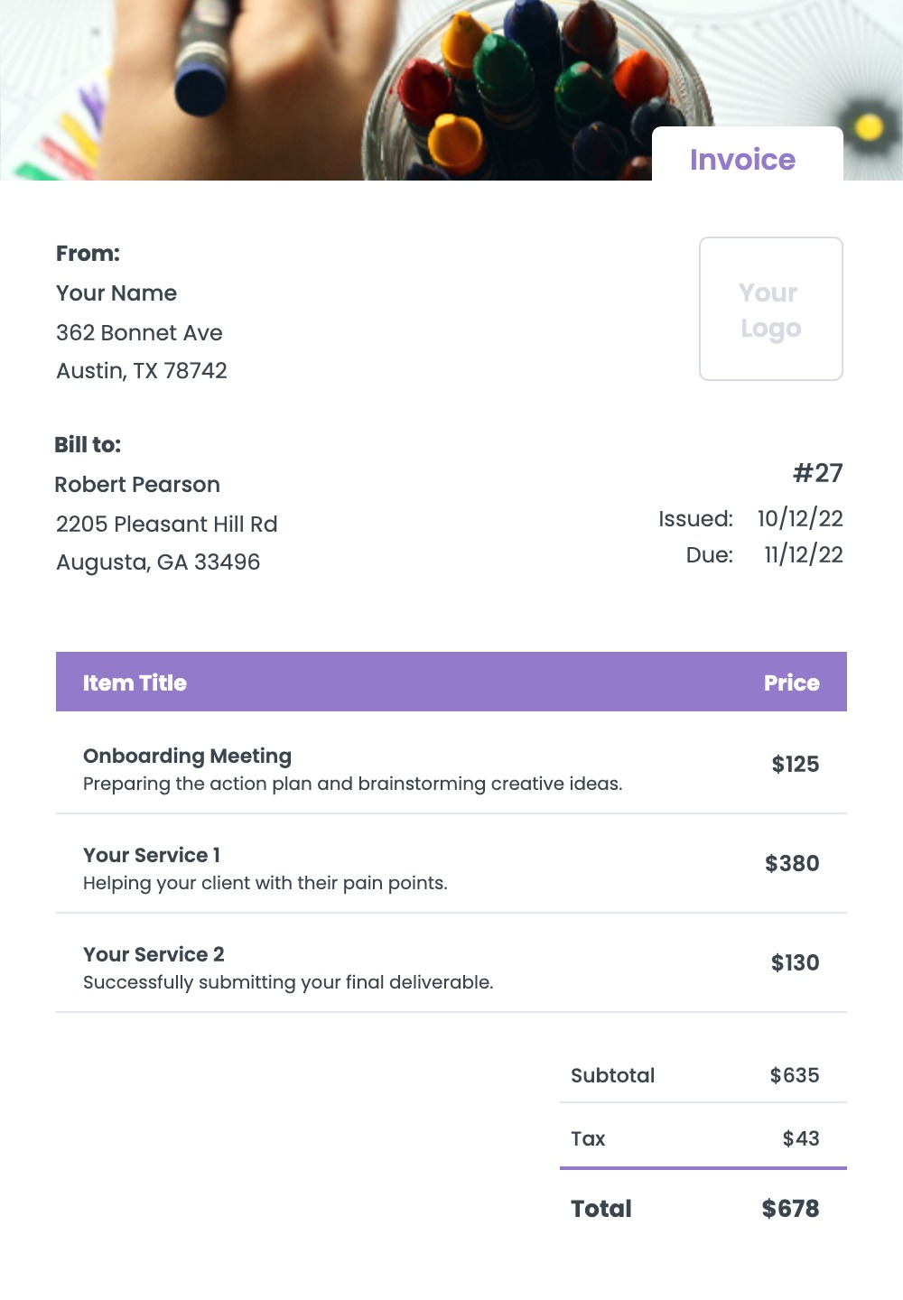 sample nanny invoice template