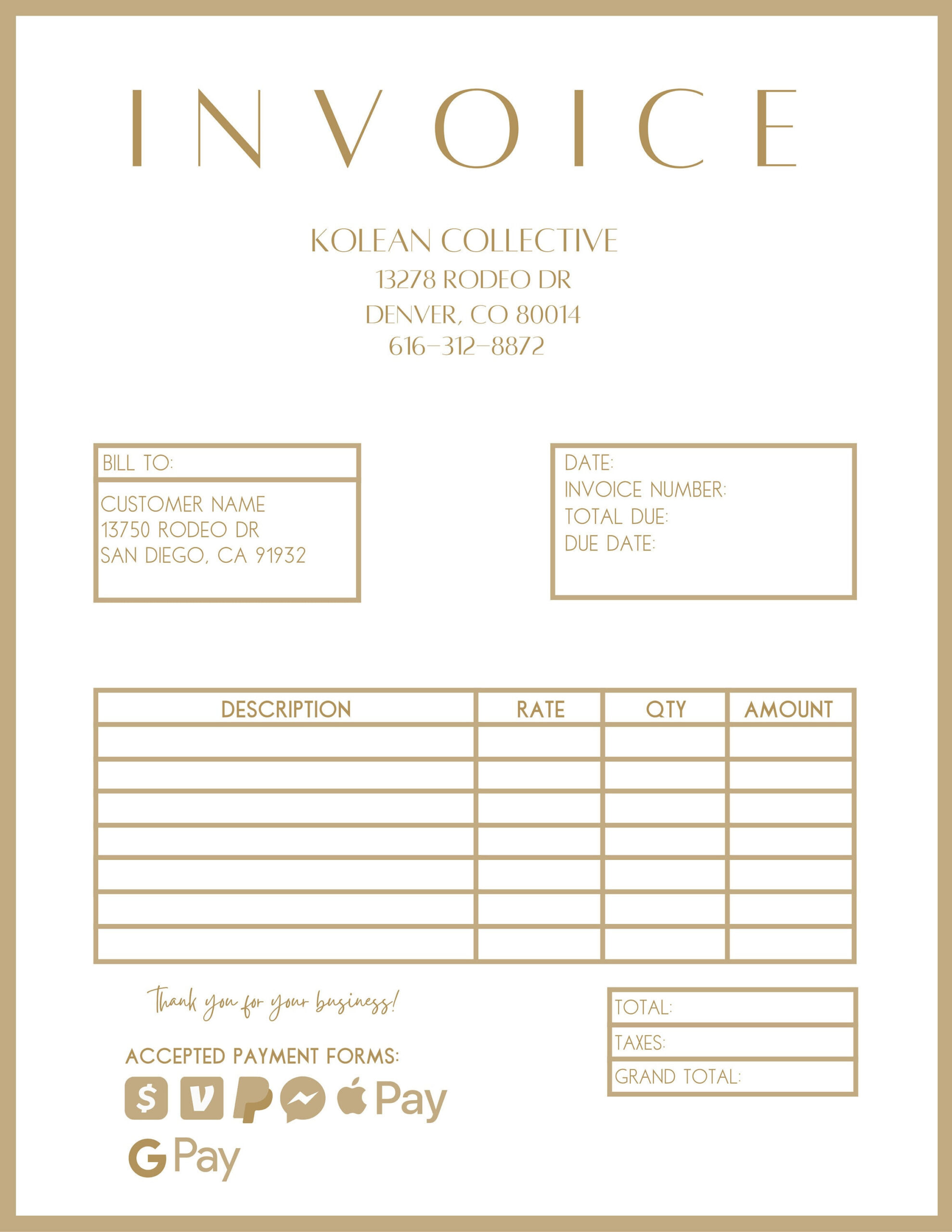 sample invoice for small business template