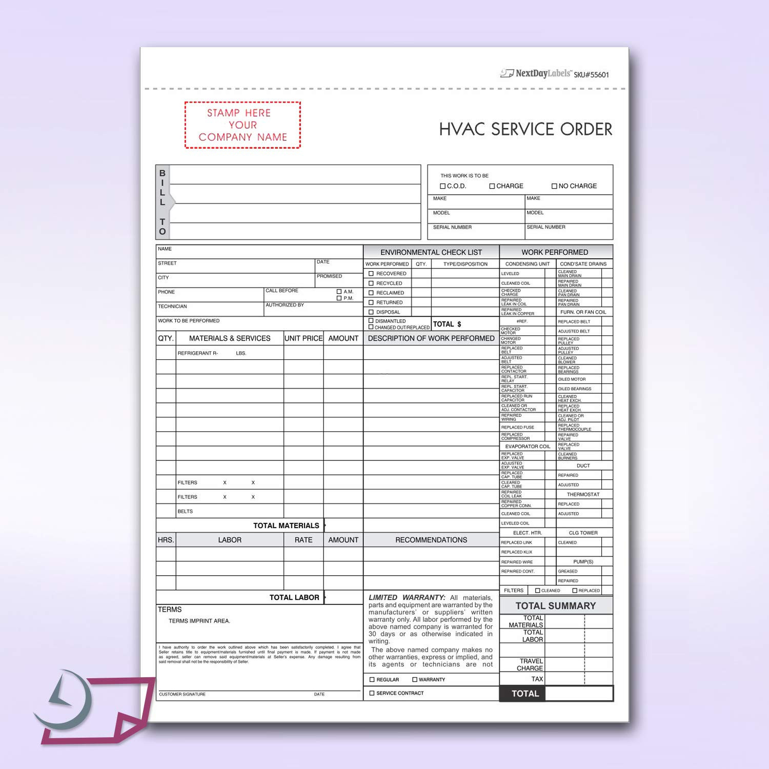 sample air conditioning invoice template