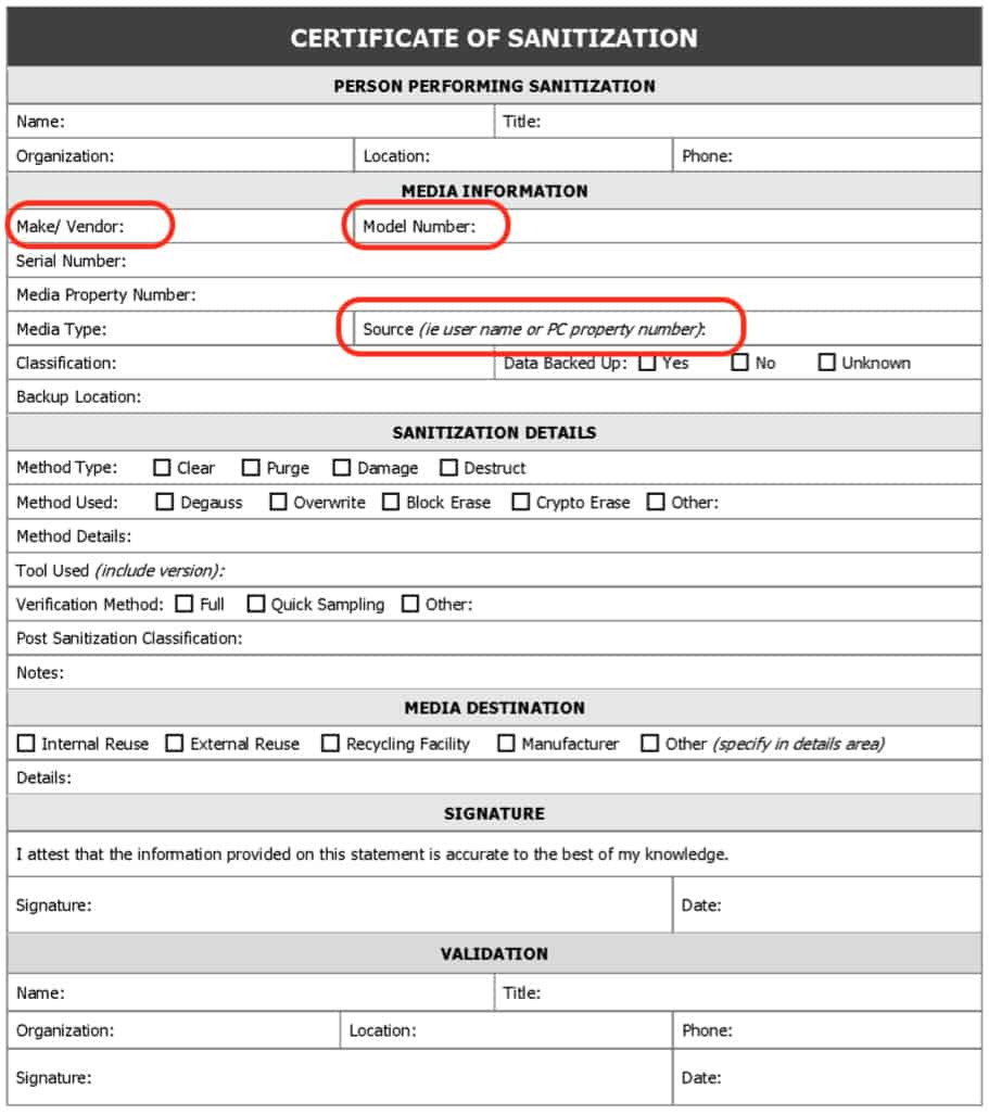 sample Data Destruction Certificate template