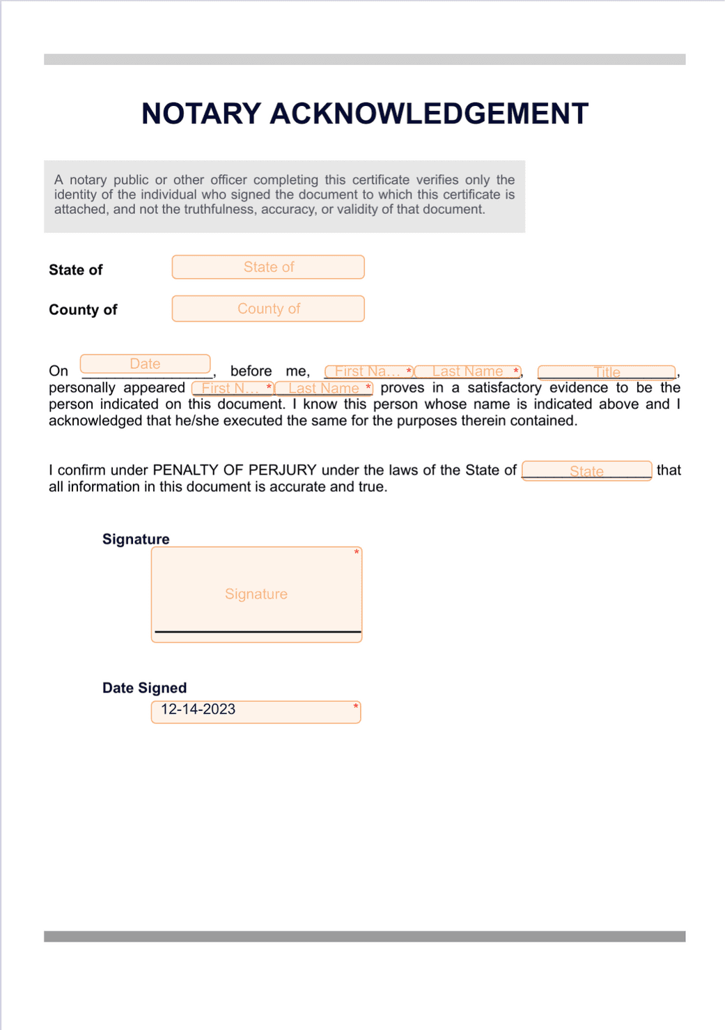 sample Notary Certificate template