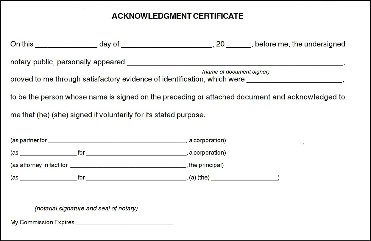 sample Notary Certificate template