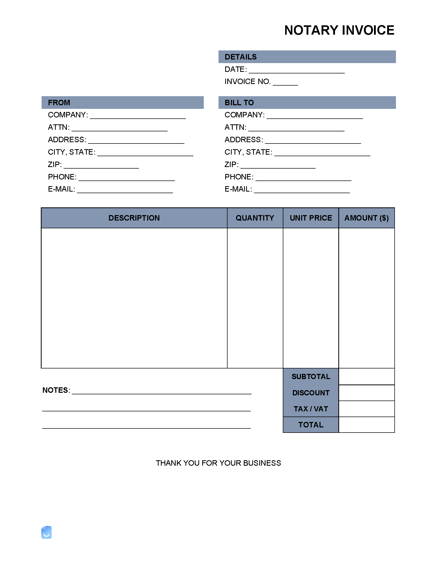 notary invoice template