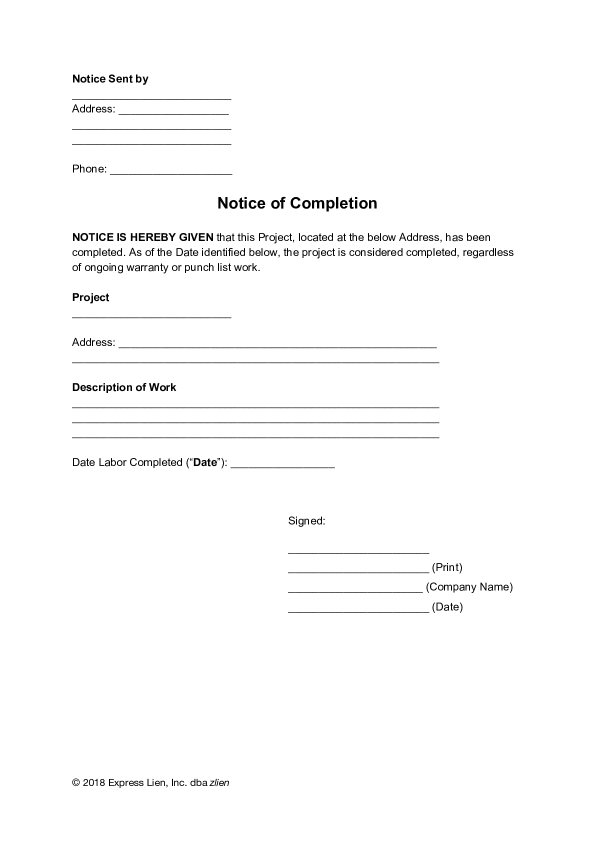 Printable Construction Project Completion Certificate Template