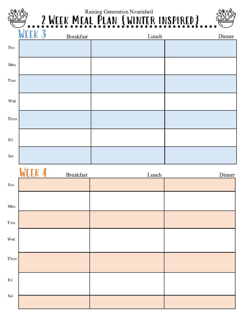 sample two week meal planner template