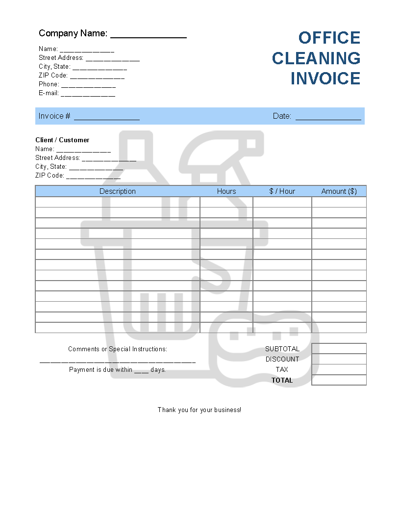 sample office cleaning invoice template