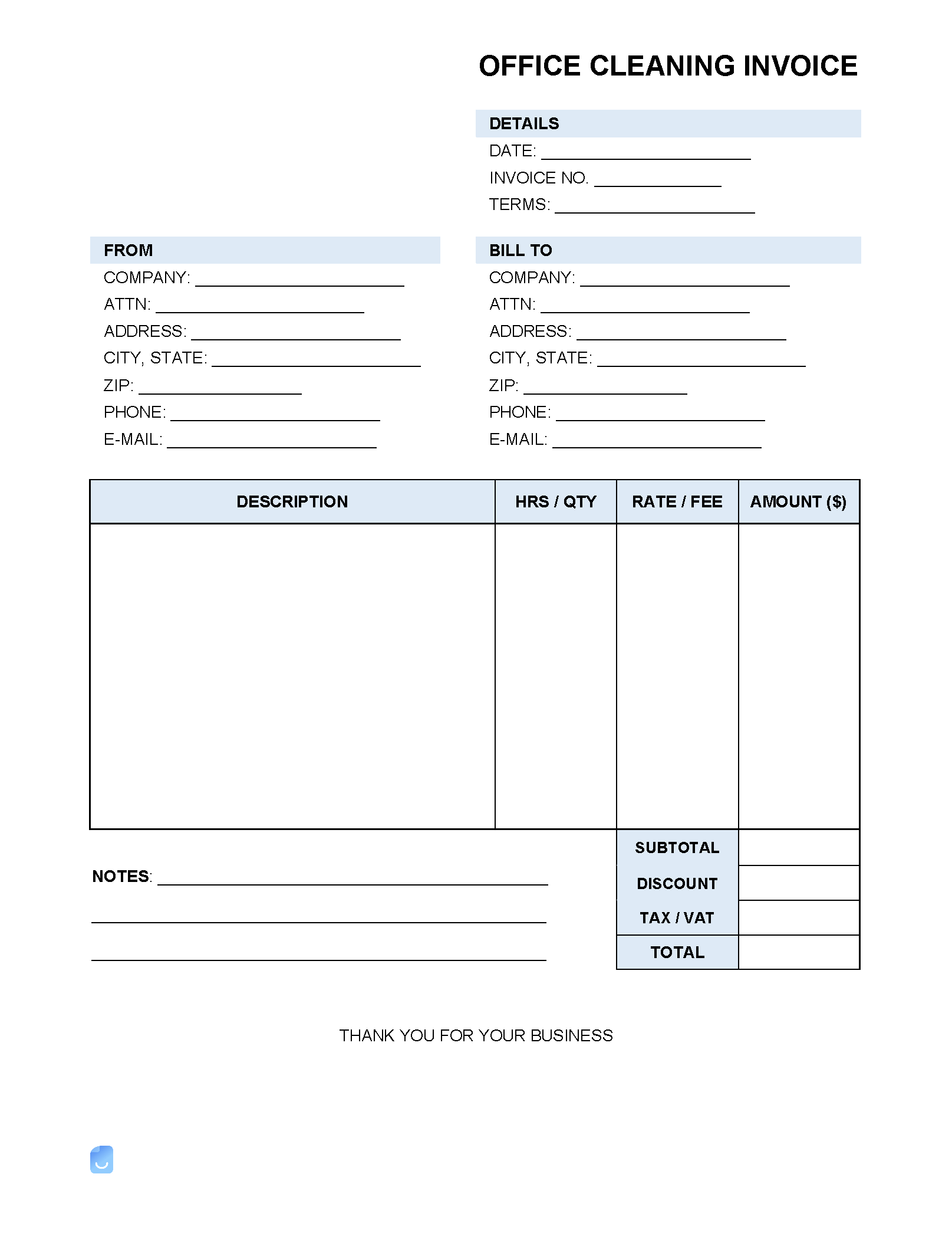 sample office cleaning invoice template