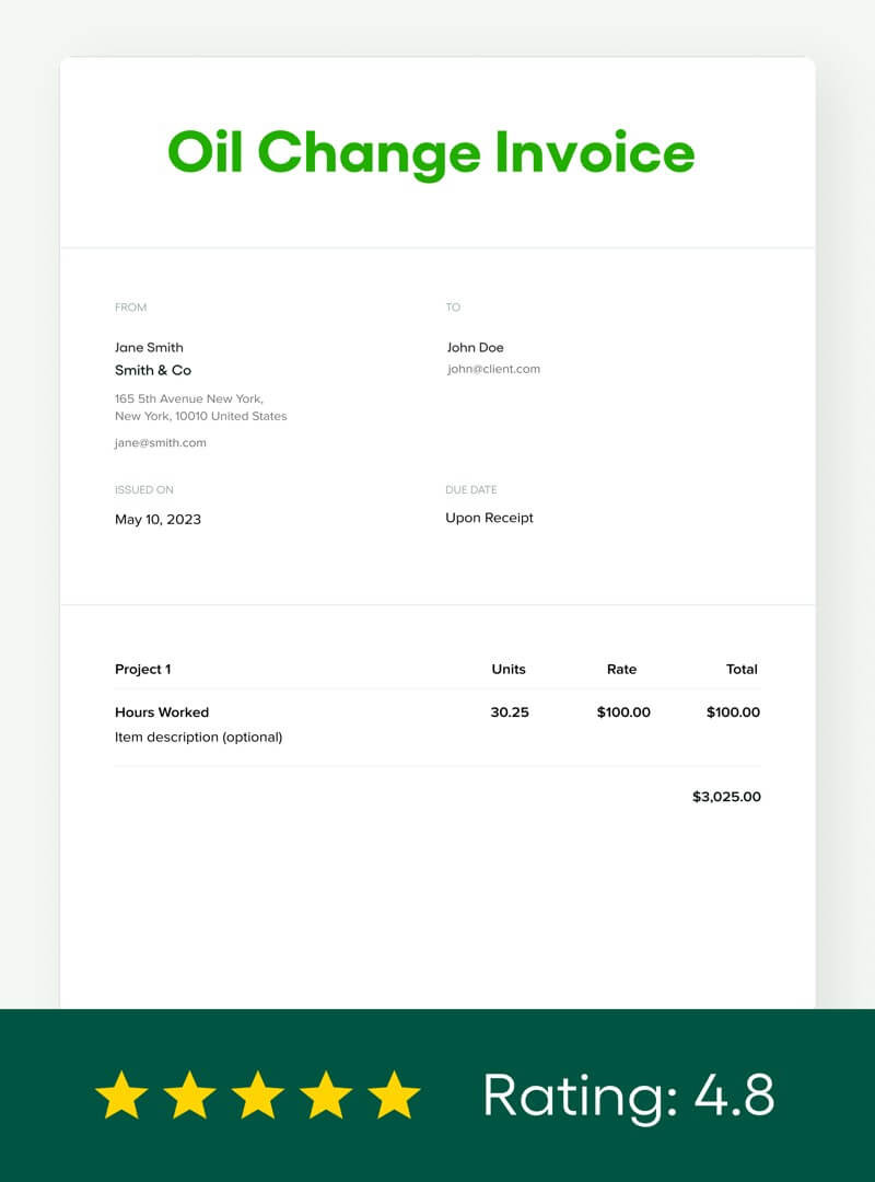 sample oil change invoice template