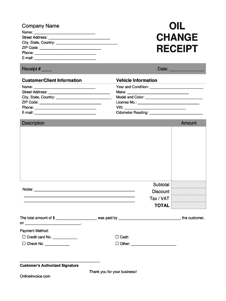 sample oil change invoice template