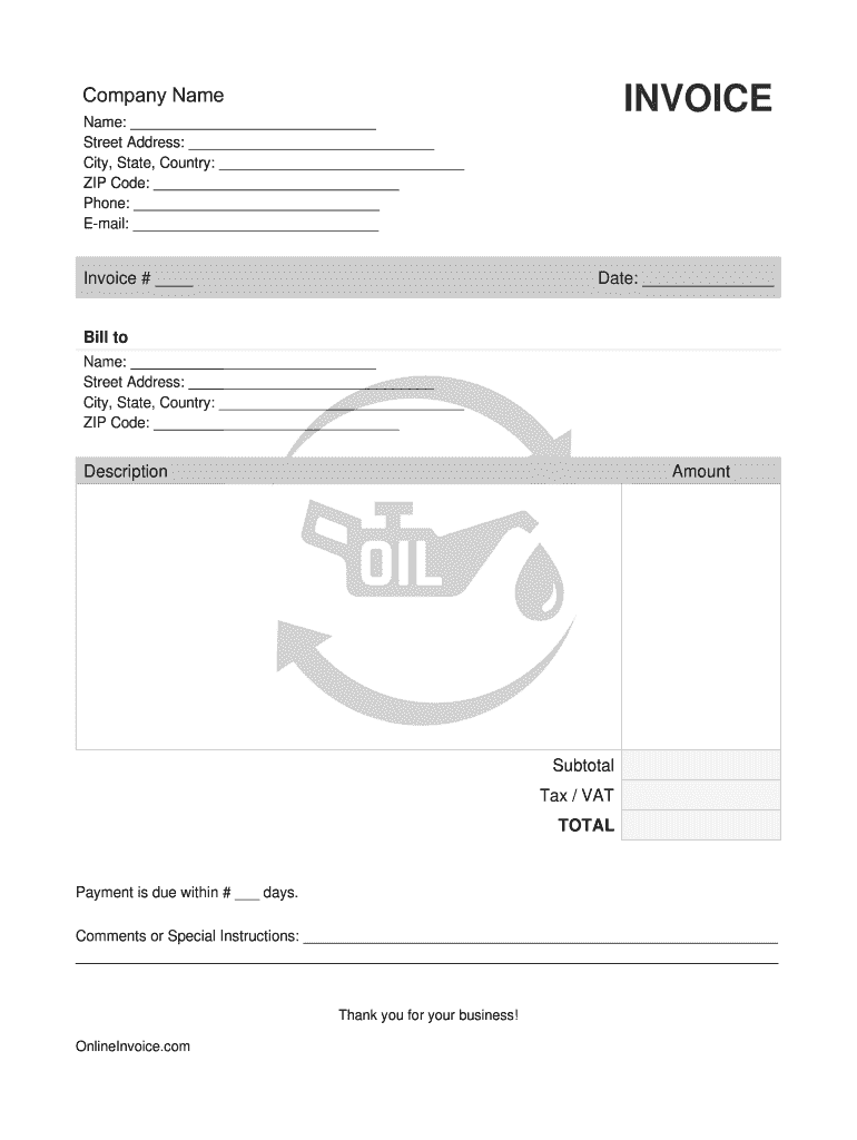 sample oil change invoice template